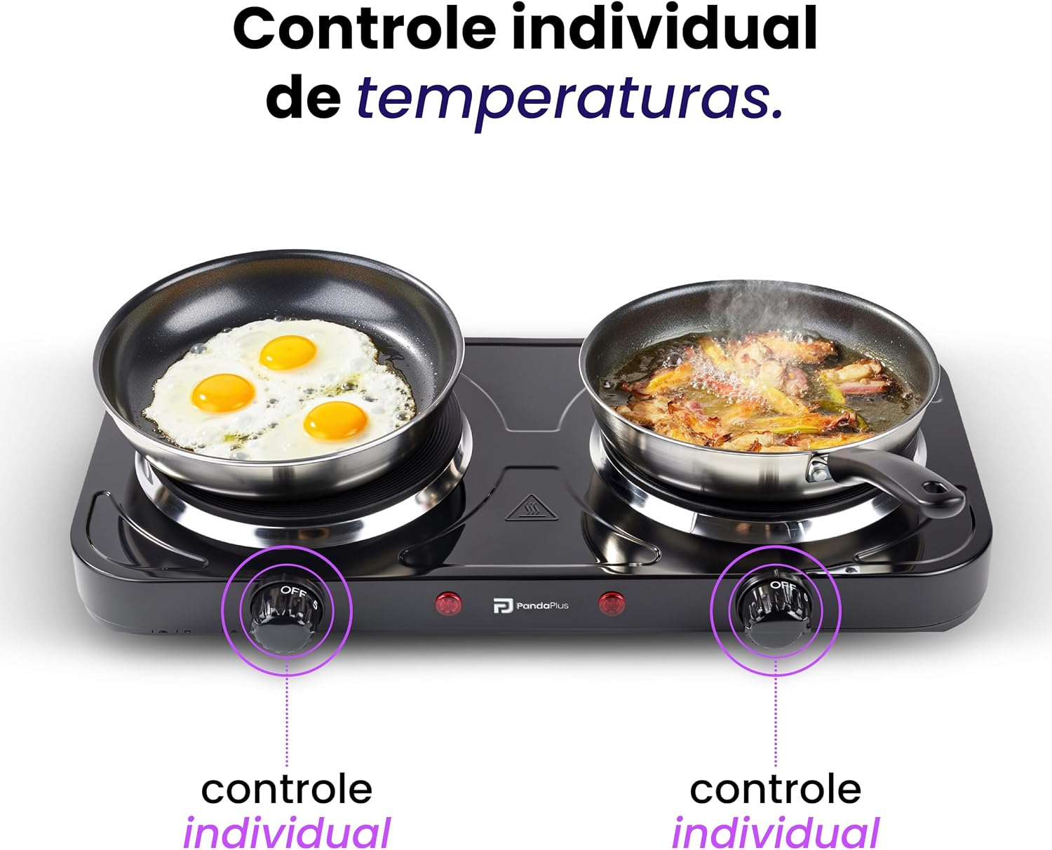 Fogão Elétrico Portátil Cooktop de Mesa 2 Bocas Panda Plus 220V Preto 2000W