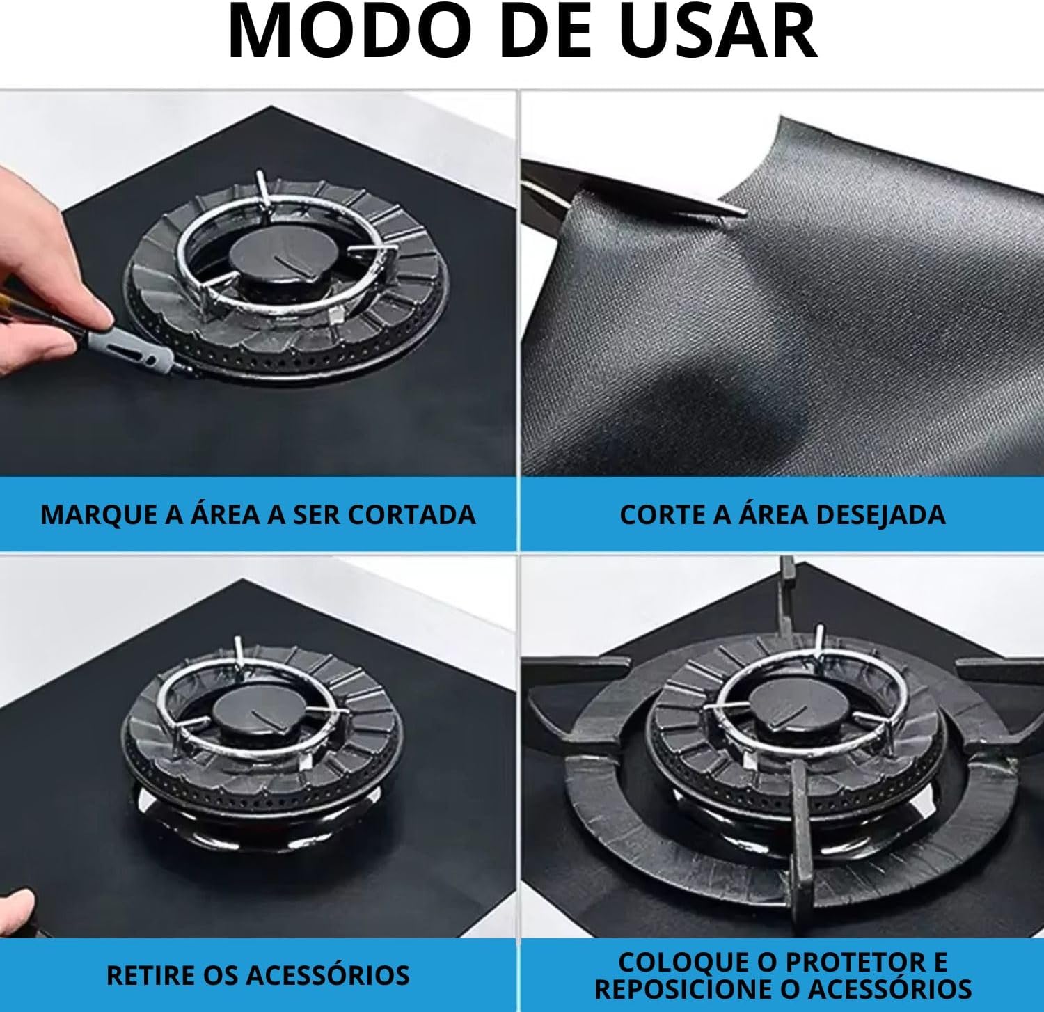 Kit 4 peças Protetor de Fogão Antiaderente Reutilizável Ajustável Lavável Resiste a 260°C