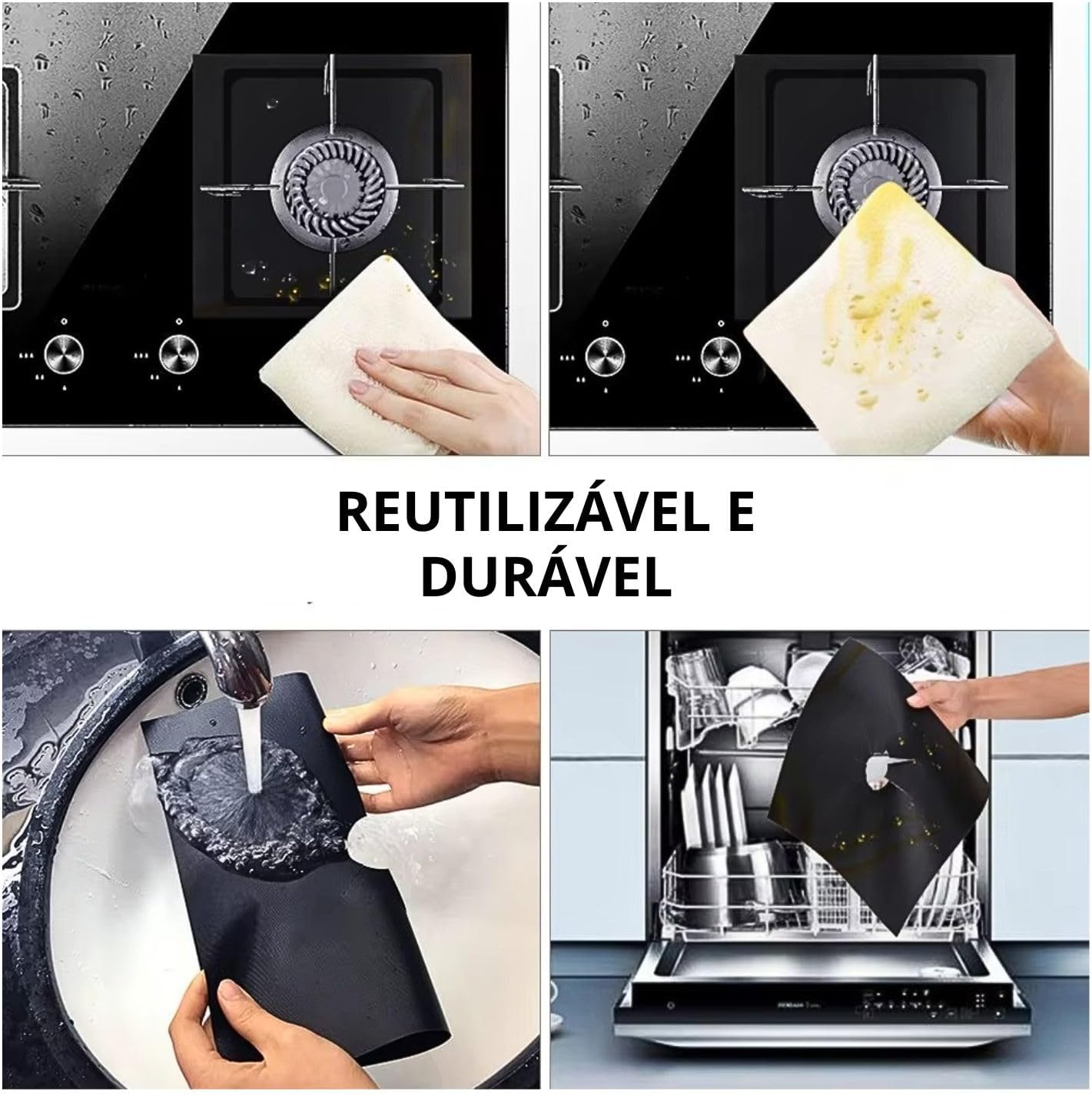 Kit 4 peças Protetor de Fogão Antiaderente Reutilizável Ajustável Lavável Resiste a 260°C