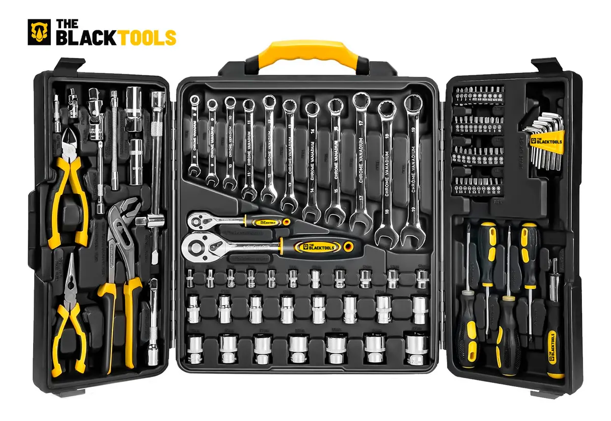 Caixa Jogo De Ferramentas 110 Peças Aço Cromo Vanádio Completo Maleta Para Mecânico Profissional Ttk110 The Black Tools