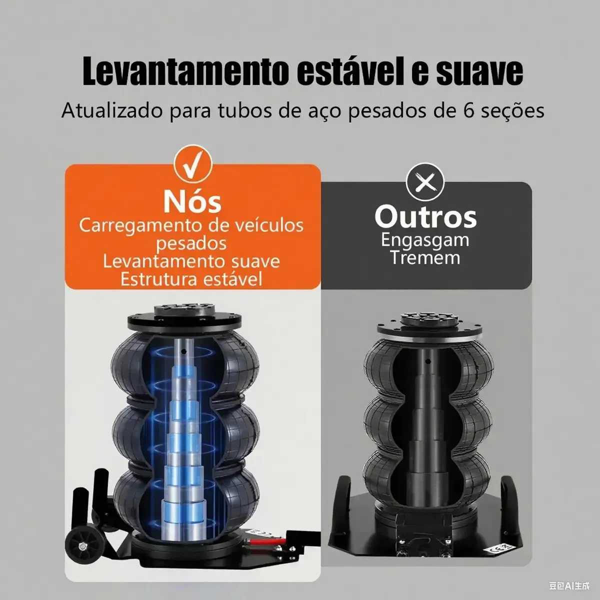 Macaco Pneumático 3t Triplo com Rodas e Alça, para Carro, Suv e Caminhonete