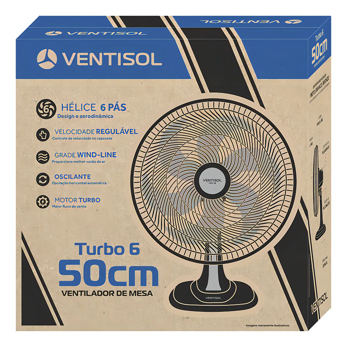 Ventilador De Mesa Ventisol Turbo 50cm Com 6 Pás Preto