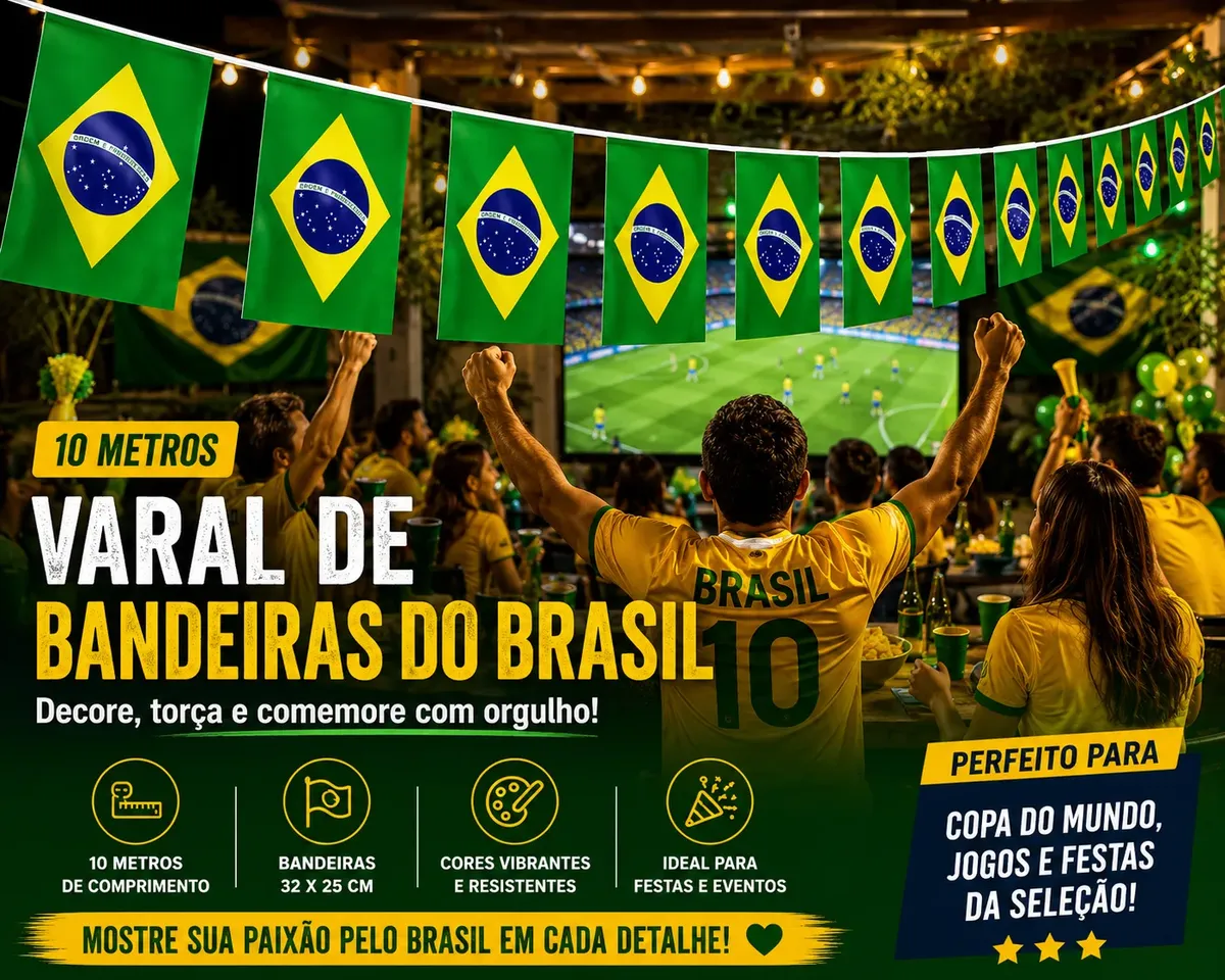 Bandeirinha Brasil Copa Festa Junina Varal 10 Metros Grande